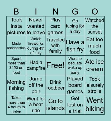 Cabin Bingo Card