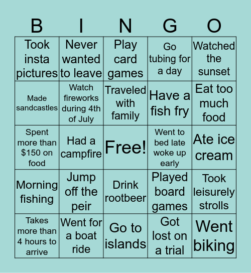 Cabin Bingo Card