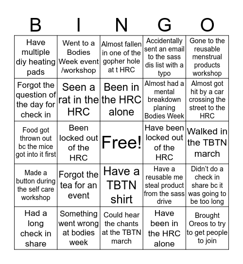 SASS Bingo Card
