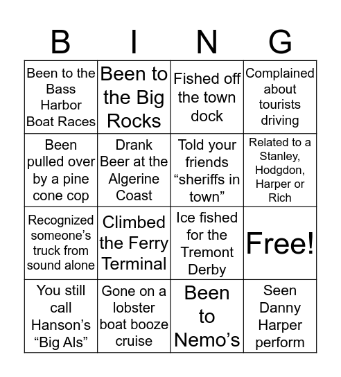 Backside Bingo Card