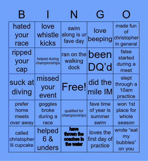 Lake Stockholm Dolphins Bingo Card