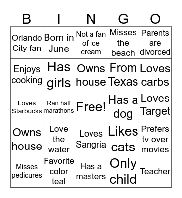 How much are we alike? Bingo Card