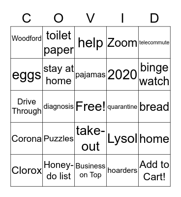 COVID 19 Bingo Card