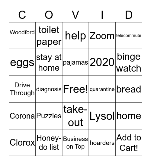 COVID 19 Bingo Card