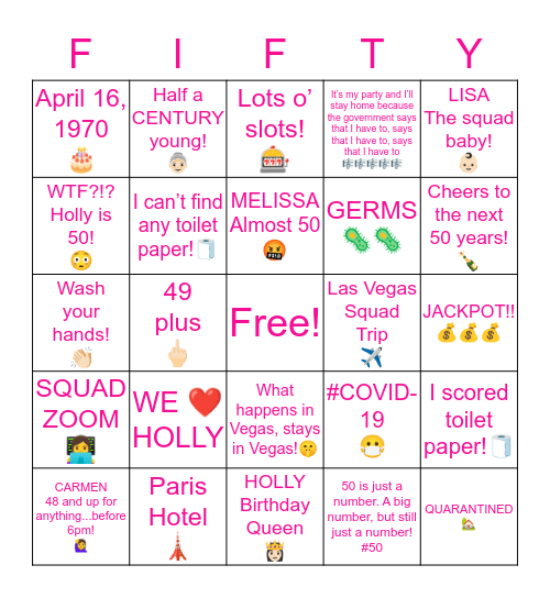 Holly’s Birthday Bingo Card