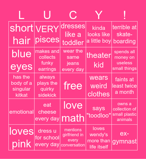 lucy be like Bingo Card