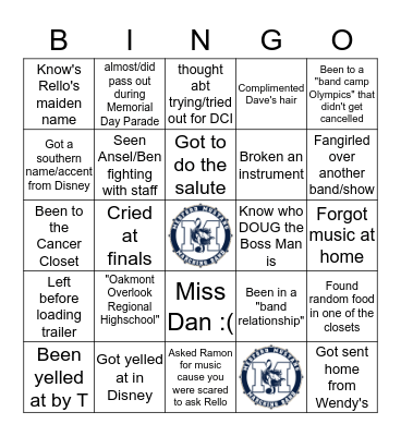 Band Bingo Card