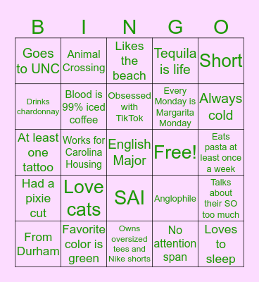 Spencer Bingo Card
