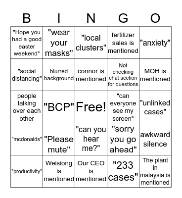 covid19 townhall 13/4 Bingo Card