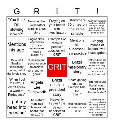 President Zobrist's GRIT Bingo! (or "Gringo!") Bingo Card