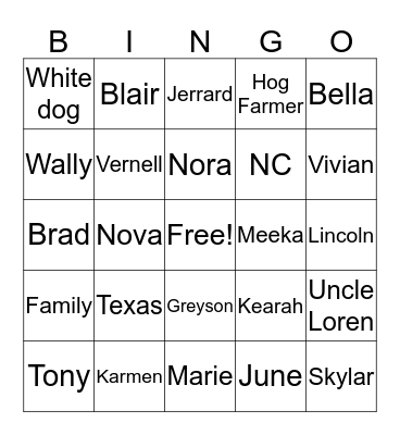 Family Bingo Card