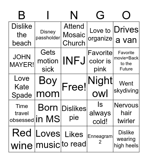 Brittney's Bingo Card