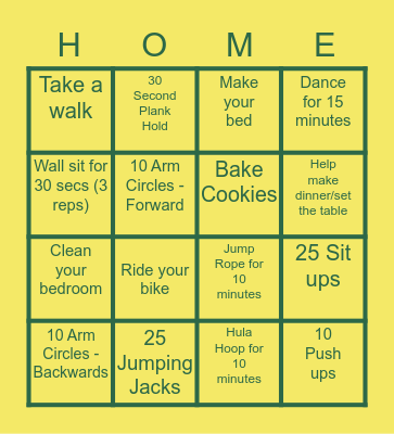 Around The House Bingo Card
