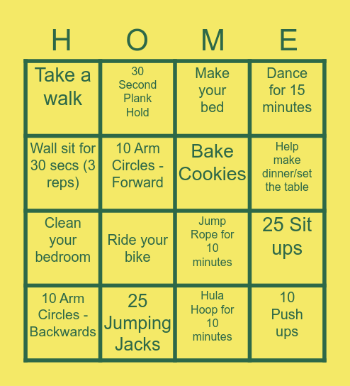 Around The House Bingo Card