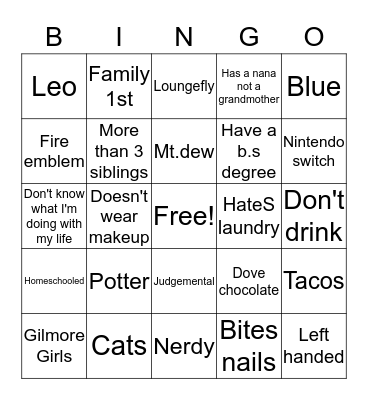 NAOMI Bingo Card