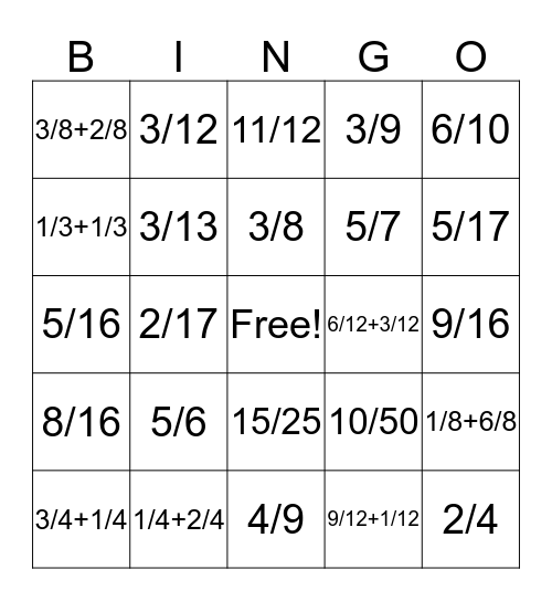 Decomposing Fractions Bingo Card