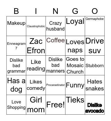 Crystal’s Bingo Card