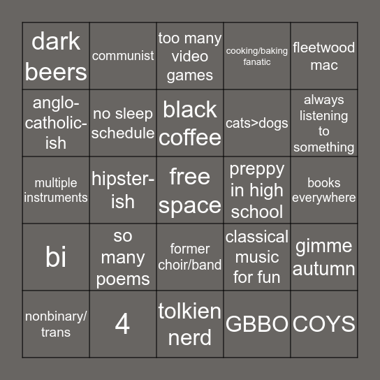 grey bingo Card