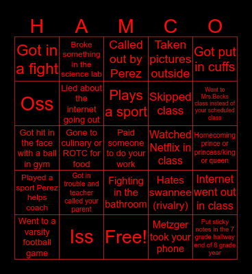 Hamco Bingo Card