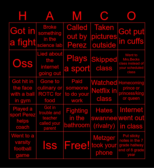 Hamco Bingo Card