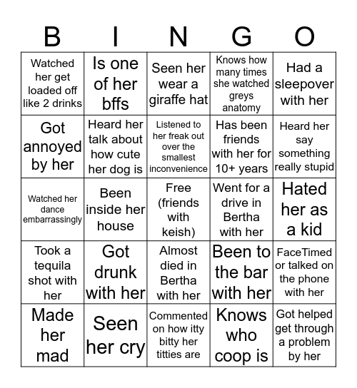 Keish Bingo Card