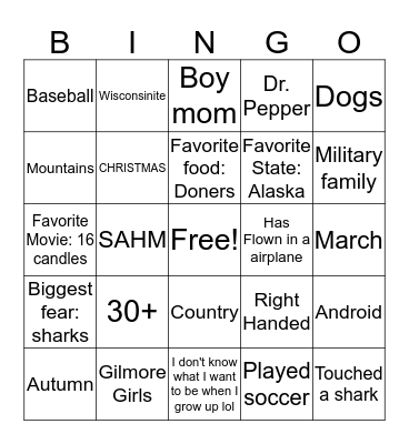 People Like Me Bingo Card