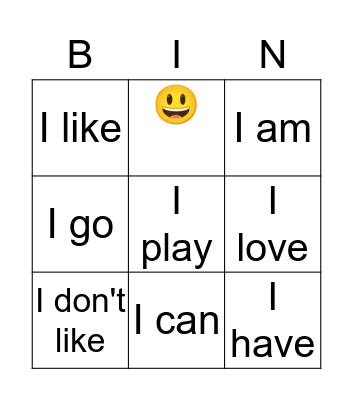 "All about me" Bingo Card