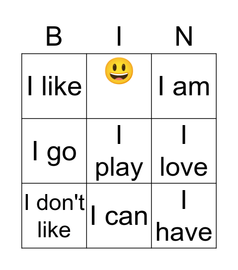 "All about me" Bingo Card