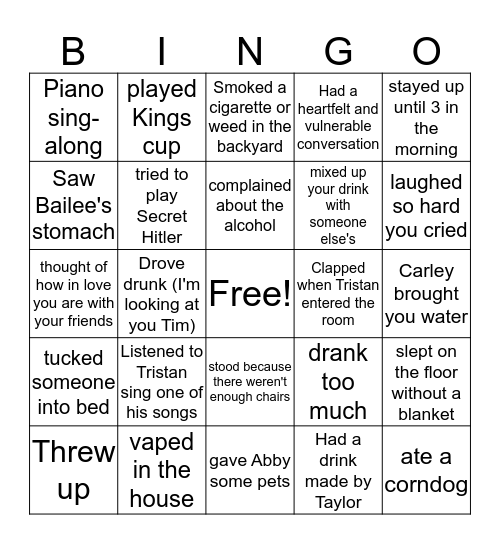 The Basement Bingo Card