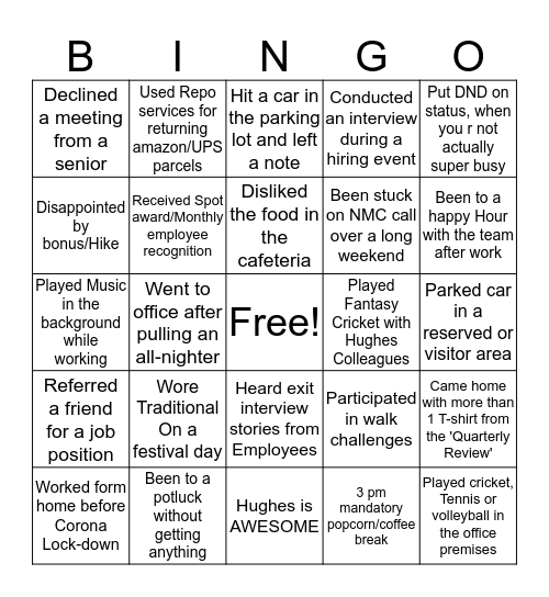 Hughes Bingo Card