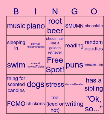 Jillian's Bingo Card