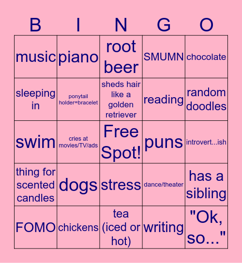 Jillian's Bingo Card