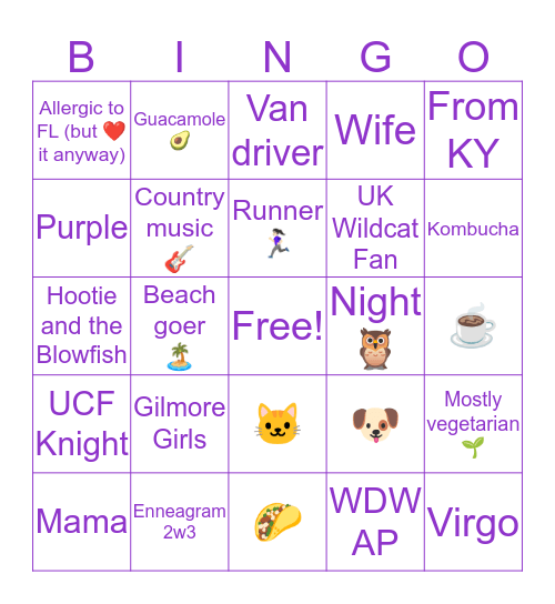 Courtney’s Bingo Card