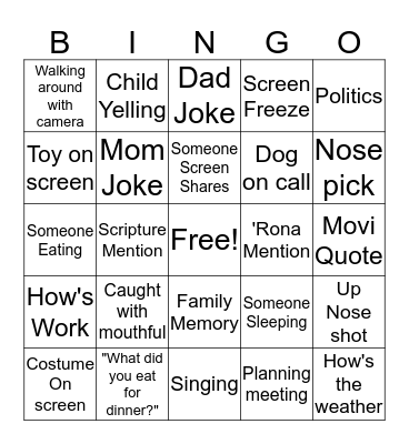 Family Zoom Bingo Card