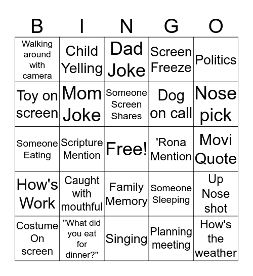 Family Zoom Bingo Card