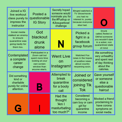 **COVID 19 QUARANTINE BINGO** Bingo Card