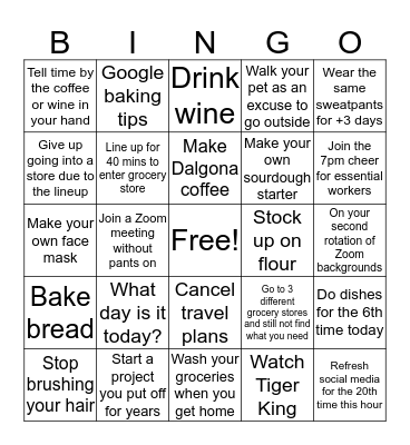 Covid 19 Pandemic Bingo Card