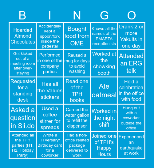 TPH Edition Bingo Card