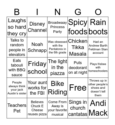 Megan Bingo Card