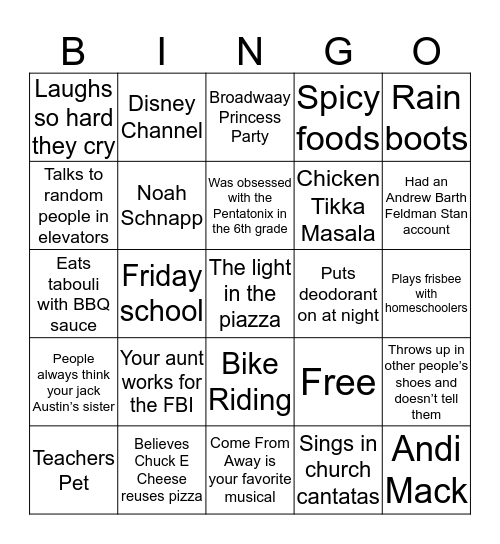 Megan Bingo Card