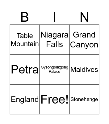Places to See Bingo Card