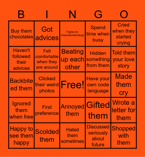 FRIENDSHIP BINGO Card