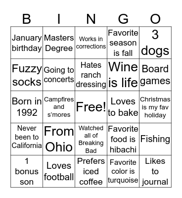 Morgan’s Bingo Card