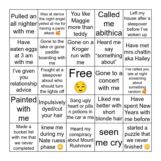 Abby’s Bingo 🚼 Bingo Card