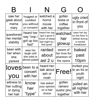 carys bingo Card