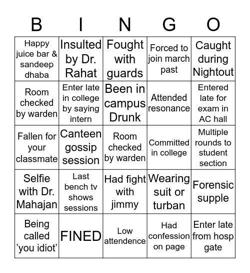 SGRD BINGO Card