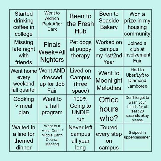 First / Second Year bingo Card