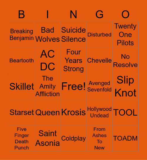 Bands Bingo Card