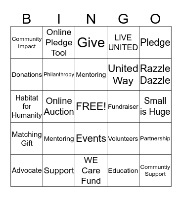 Community Support and United Way Campaign Bingo Card