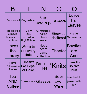 Jackie Bingo Card